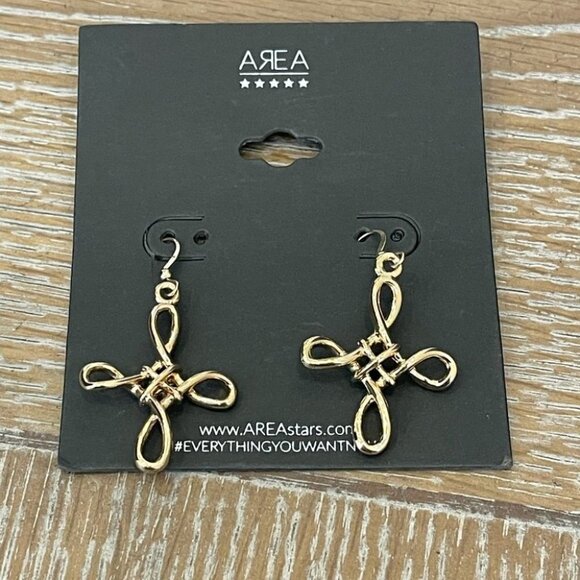 NWT AREA Stars Gold Twist Cross Drop Earrings - Picture 1 of 3